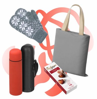 Подарочный набор «Тёплый приём»: шоппер, варежки, термос, шоколадные сердечки