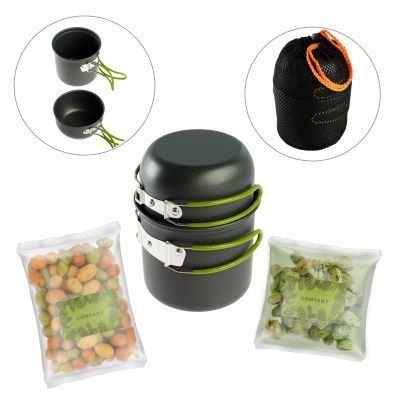 Подарочный набор «Тайга»: кастрюльки, арахис, фундук, чехол-сетка