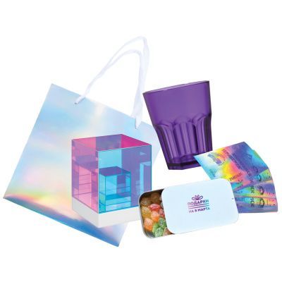 Подарочный набор "Голографические мечты": световой куб, стакан, наклейки, карамель, голограф. пакет