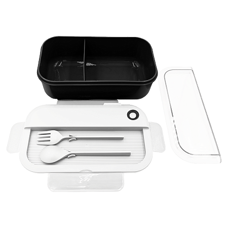 Герметичный контейнер для еды (ланч бокс)  BON VOYAGE, пластиковый, бело-черный, 1100 мл.