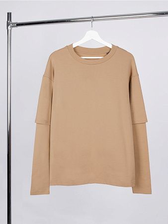 Футболка оверсайз с двойным рукавом Kosmos, бежевая, размер XL/2XL