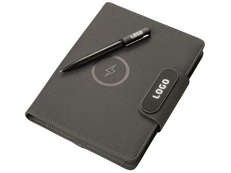 Подарочный набор «Twilight»: органайзер А5 с беспроводной зарядкой и металлическая шариковая ручка со светящимся логотипом