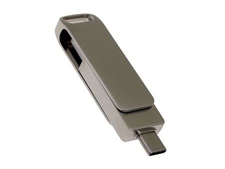 USB 2.0- флешка на 16 Гб с поворотным механизмом и дополнительным разъемом Type-C