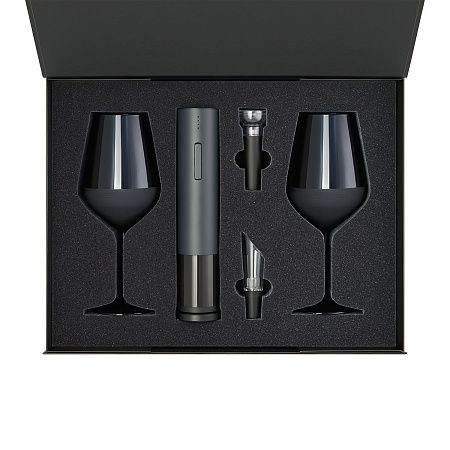 Подарочный набор 2 бокала для вина Sapphire + набор для вина с электрическим штопором Sacramento, в черной коробке