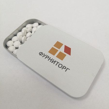 Баночка с конфетами драже с брендированием,Slide-Tin