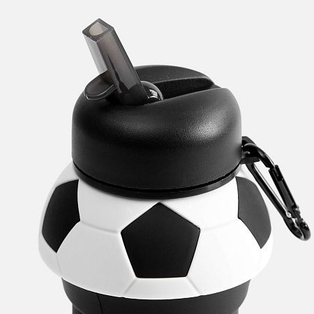 Складная бутылка для воды Football Flex, белая с черным