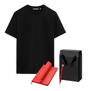 Набор с одеждой KRIS (футболка, ежедневник, ручка), красный/черный, XL