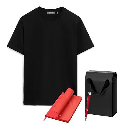 Набор с одеждой KRIS (футболка, ежедневник, ручка), красный/черный, S