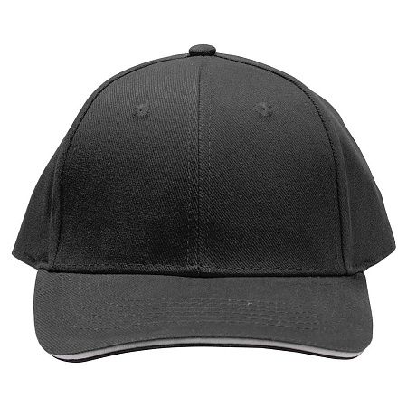 Кепка 6-панельная Oxford 300, c белым сендвичем, черная