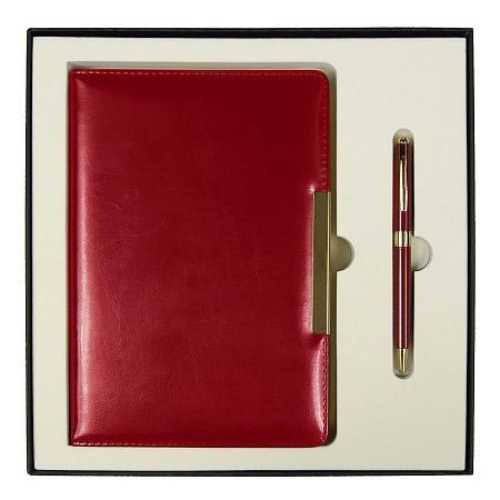 Набор подарочный Solution Duo (ежедневник City Moderna Pristine, ручка Gamma) бордовый с золотом