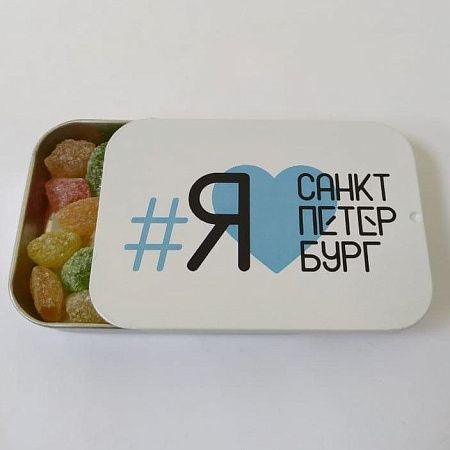 Баночка с конфетами драже с брендированием,Slide-Tin