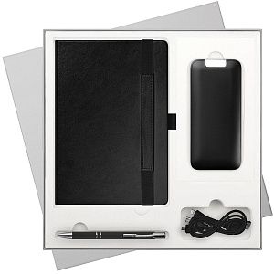 Подарочный набор Galaxy, черный (ежедневник, ручка, аккумулятор)