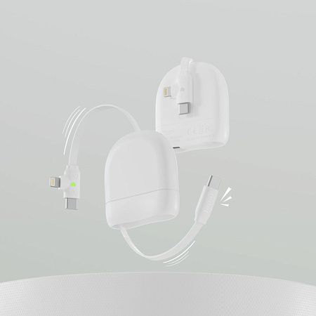 Кабель Xoopar ICE-R с ретрактором 2 в 1, разъёмы USB-C и Lightning, 60 Вт
