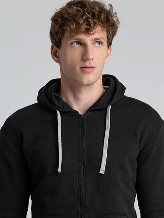 Толстовка на молнии с капюшоном Unit Siverga Heavy, черная, размер XS