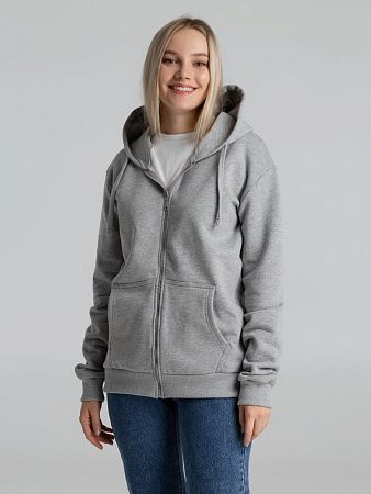 Толстовка на молнии с капюшоном Unit Siverga Heavy, серый меланж, размер XS