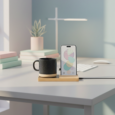 Зарядное устройство Allow c беспроводной зарядкой и функцией подогрева, светло-коричневый