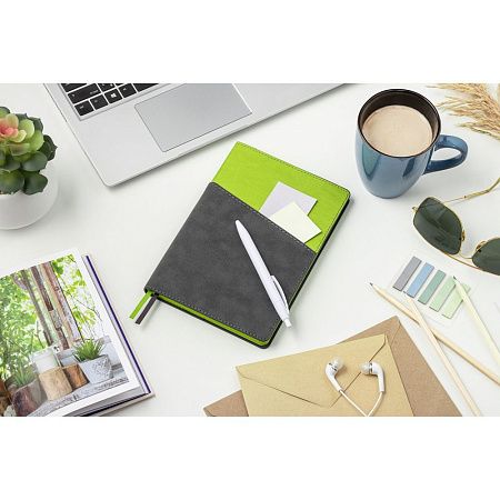 Ежедневник Flexy Smart Porta Nuba Latte A5, серый/салатовый, недатированный, в гибкой обложке