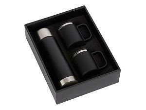 Набор «Лисбон»: термос и 2 термокружки v.2, цвет: черный