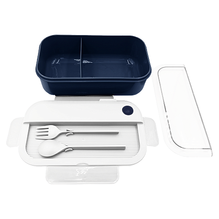 Герметичный контейнер для еды (ланч бокс)  BON VOYAGE, пластиковый, бело-темно-синий, 1100 мл.