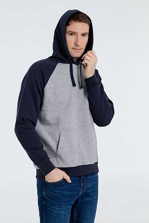 Толстовка унисекс Seattle, серый меланж с темно-синим, размер XS