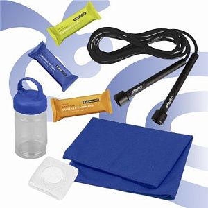 Подарочный набор «Будь в тонусе»: охлаждающее полотенце, скакалка, напульсник, батончики