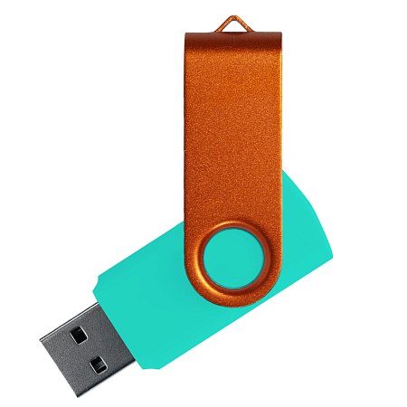 Флеш накопитель USB 2.0 Twister Сolor Mix 16GB, пластик Софт Тач/металл, бирюзовый/оранжевый
