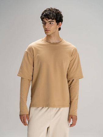 Футболка оверсайз с двойным рукавом Kosmos, бежевая, размер XL/2XL