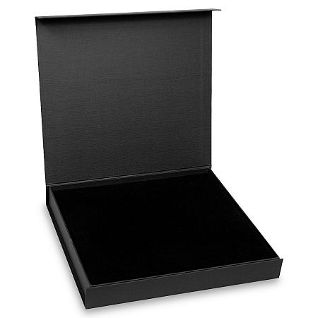 Подарочная коробка, размер 28,5х26,5х4 см, Solution Prestige Linen с магнитным клапаном, черная, с черным ложементом