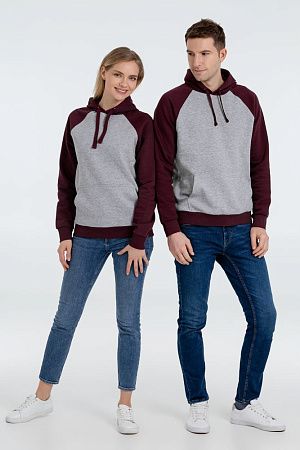Толстовка унисекс Seattle, серый меланж с бордовым, размер L