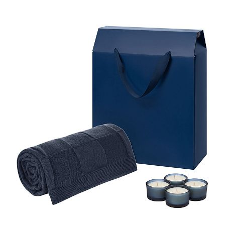 Подарочный набор Sento, Cella Soft, синий (свечи, плед)