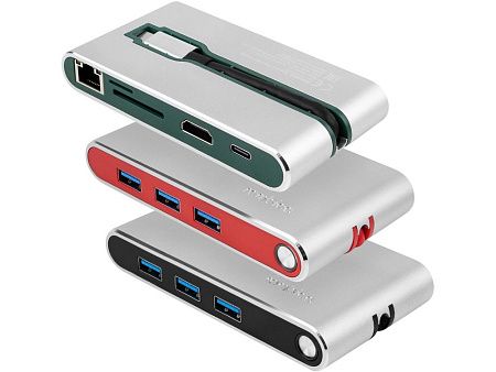 Хаб 8-в-1 Type-C «Hermes», USB 3.0 x 3, Type-C PD, HDMI, LAN, картридер
