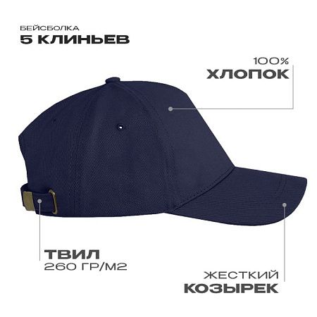 Бейсболка STAN 5 клиньев хлопок, 260, 112, Тёмно-синий,  (46)  (56-58/ONE SIZE)