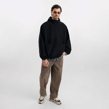 Ветровка (анорак) оверсайз унисекс RISSMAN, черная, размер XS/S