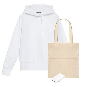 Набор с одеждой ALEX (худи, аккумулятор, шоппер), белый, S