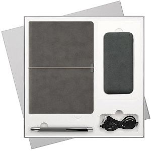 Подарочный набор In Velour, серый (ежедневник, ручка, аккумулятор)