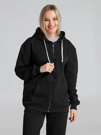 Толстовка на молнии с капюшоном Unit Siverga Heavy, черная, размер XS
