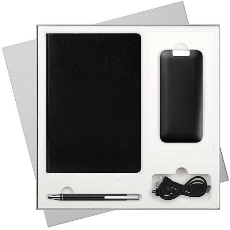 Подарочный набор River side, черный (ежедневник, ручка, аккумулятор)