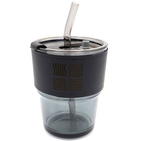 Стакан стеклянный с трубочкой и капхолдером Karamel, черный