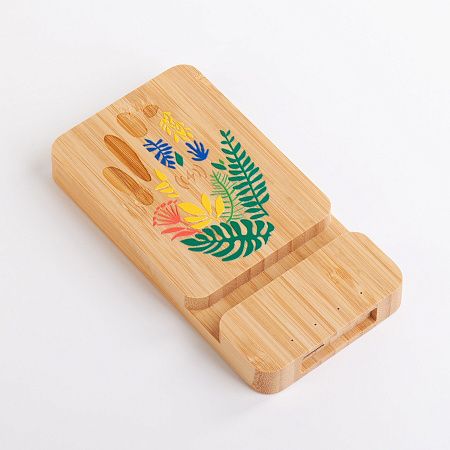 Беспроводное (10W) зарядное устройство "Bamboo Power" 5000 mAh с подставкой под смартфон, бамбук