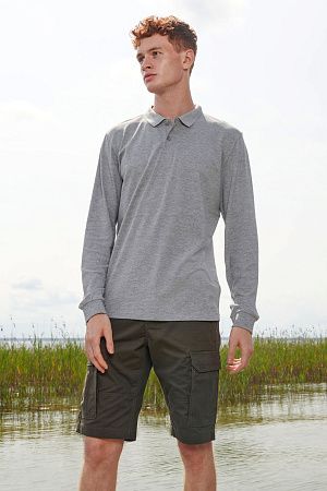 Рубашка поло унисекс с длинным рукавом Planet LSL, серый меланж, размер XXL