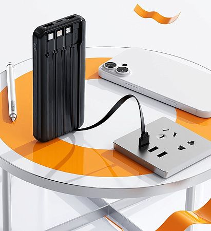 Зарядное устройство "Phantom" 10000 mAh с 4мя встроенными кабелями и цифровым индикатором заряда