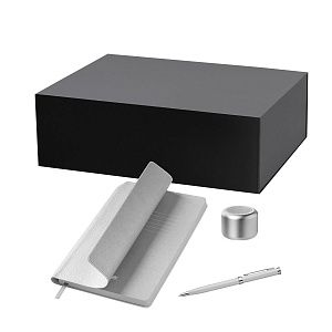 Подарочный набор Passion, Molto, серебряный (колонка, ежедневник, ручка)