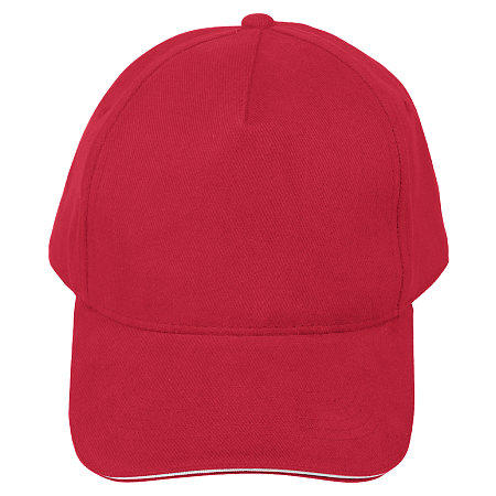 Кепка 5- панельная Salerno Heavy 350,  c белым сендвичем, красная