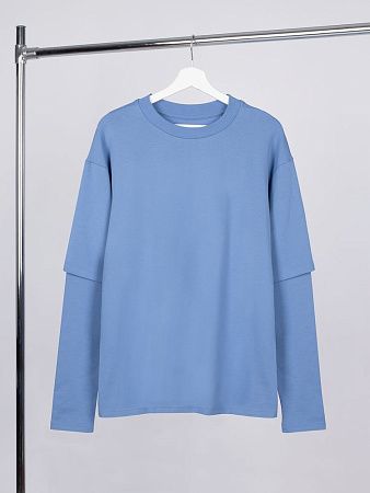 Футболка оверсайз с двойным рукавом Kosmos, синяя, размер XL/2XL