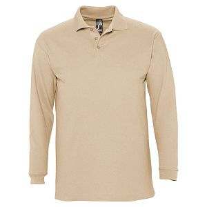 Рубашка поло мужская с длинным рукавом Winter II 210 бежевая под нанесение