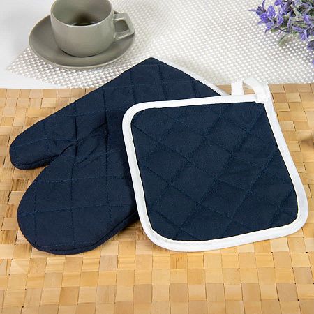 Комплект: прихватка и рукавица LESTON, темно-синий, полиэстер, хлопок