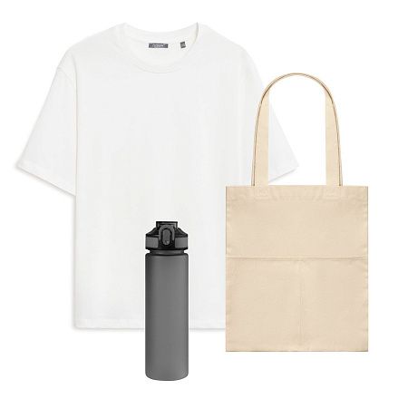 Набор с одеждой RUST (футболка, бутылка, шоппер), белый/серый, XS/S