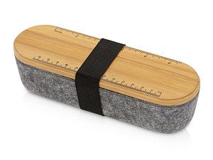 Пенал с линейкой и подставкой для телефона из бамбука «Haruki», цвет: натуральный, серый