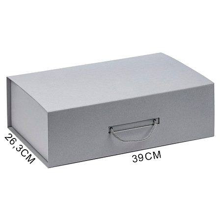 Подарочная коробка, размер 39*26,3*11 см, Solution Prestige Big Case Linen с магнитным клапаном и ручкой , серебристая