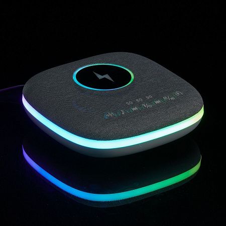 Bluetooth-колонка с беспроводной зарядкой и подсветкой Terrafonic, серая